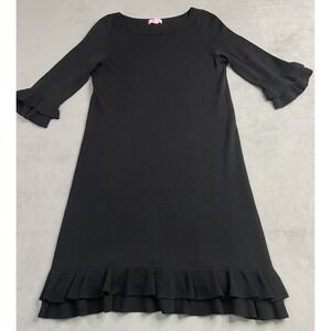 Lilly Pulitzer Dress Womens Medium Black Merino Wool Helena Knit Ruffle Stretch
